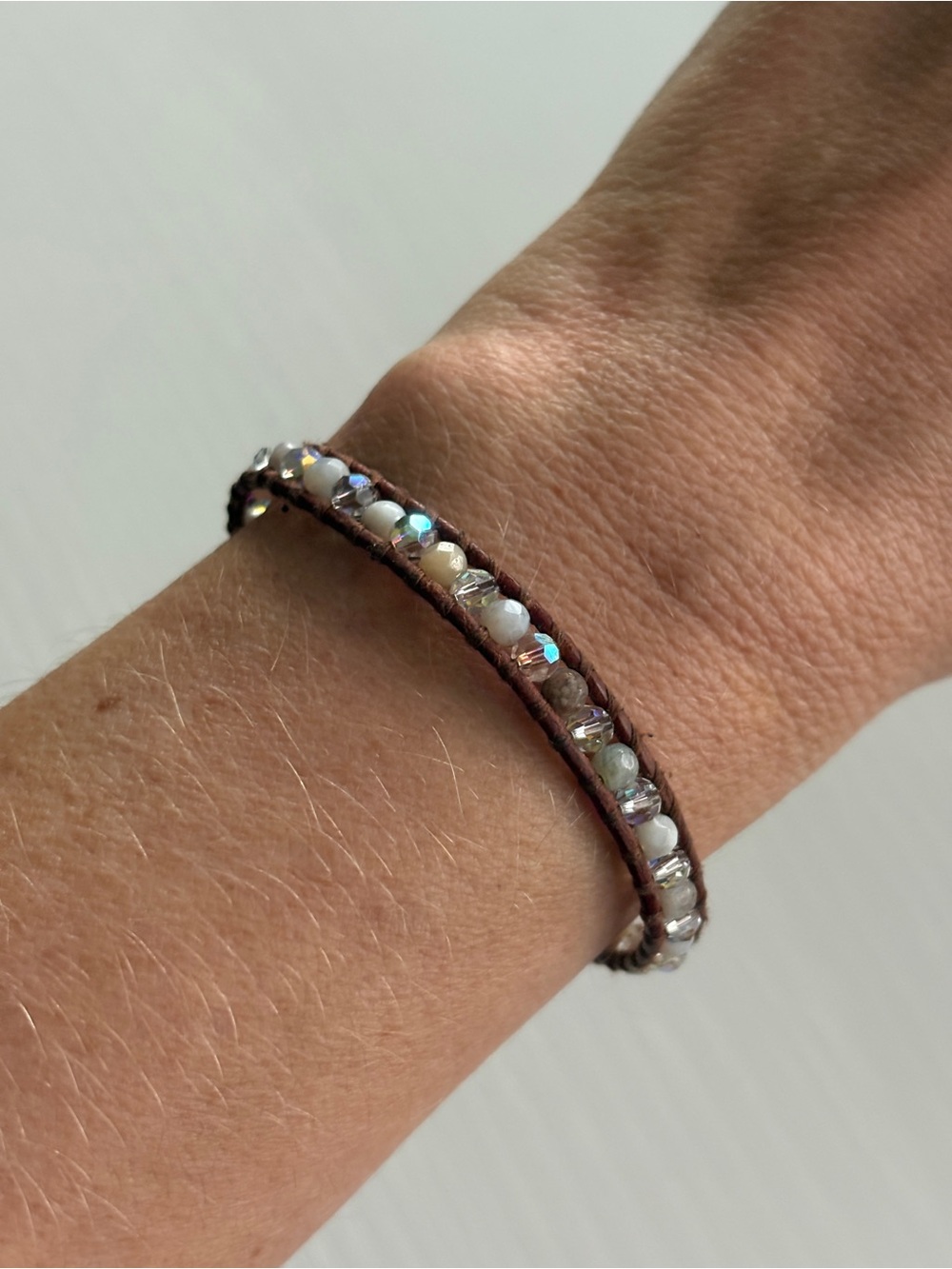 Chan Luu 925 Sterling Agate & Crystal Beads Leather Cord Bracelet Boho